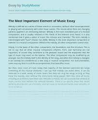 In general, to an amateur musician, music can provide an escape from everyday life or an alternative means of expressing one's own capabilities. The Most Important Element Of Music Free Essay Example