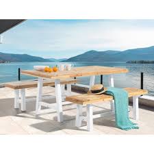 Les tables anciennes sont parfois un peu basses pour une utilisation quotidienne. Beliani Beliani Table De Repas De Jardin En Bois Avec Pieds Blancs Scania Marron Tables D Appoint Rue Du Commerce