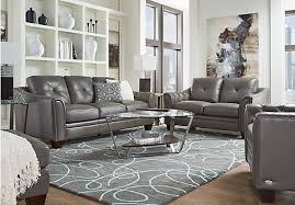 Cindy Crawford Home Marcella Gray Leather 3 Pc Living Room Contemporary Leather Grey Leather Living Room Furniture Living Room Grey Leather Couches Living Room