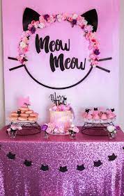 You can place cat birthday theme decorations around the party, and. Meow Meow Birthday Party Kitten Birthday Party Cat Themed Birthday Party Cat Party Decorations