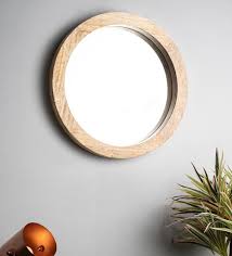 Round wall mirror for the bath. Buy Mango Wood Round Wall Mirror In Brown Colour By Think Artly Online Wall Mirrors Wall Accents Home Decor Pepperfry Product
