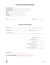 free cash payment receipt template pdf word eforms
