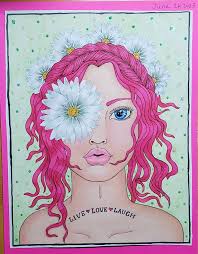 Adult coloring with various art supplies