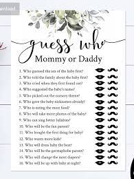 Mommy Or Daddy Game Mom Or Dad Game Baby Shower Games Greenery Baby Shower Daddy Or Mommy Game Rustic Instant Download Daddy Baby Shower Baby Shower Dad Online Baby Shower