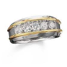 Men S 1 Ct T W Diamond Five Stone Band In 10k Two Tone Gold Size 10 5 Zales Mens Diamond Wedding Bands Diamond Wedding Bands Rings For Men