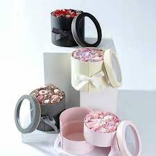 Double Layer Round Flower Paper Boxes With Ribbon Creative Rose Bouquet Gift Wrap Packaging Cardboard Bo Ribbon Rose Bouquets Flower Box Gift Rose Bouquet Gift