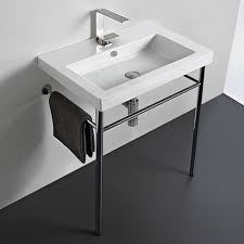 Inspired by the modern or contemporary style. Tecla Can01011 Con By Nameek S Cangas Rectangular Ceramic Console Sink And Polished Chrome Stand Thebathoutlet