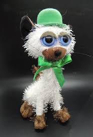 Vintage Carlton Cards Twisted Whiskers Posable Cat Green Hat Bow Blue Eyes  Plush