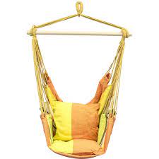 What's the best way to hang a hammock? Sorbus Hanging Rope Hammock Chair Swing Seat For Any Indoor Or Outdoor Spaces 2 Seat Cushions Included Yellow Orange Walmart Com Walmart Com