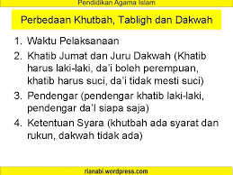 Khutbah harus ada mimbar, sedangkan tabligh dan dakwah tidak perlu mimbar. Khutbah Jumat Prinsip Dakwah Rian Hidayat S Pd