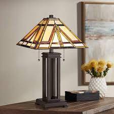 Craftsman jeweled mission table lamp. Quoizel Gibbons Russet Mission Style 2 Light Table Lamp 1m293 Lamps Plus