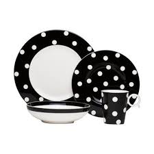 Black And White Dinnerware All In Good Taste Deco Dot 12 Piece Dinnerware Set Service For 4 In 2020 Black And White Dishes Polka Dot Dishes Red Dinnerware Set