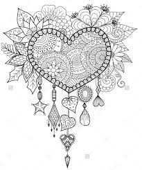 Heart Shaped Floral Dreamcatcher Shutterstock Heart Coloring Pages Dream Catcher Coloring Pages Love Coloring Pages