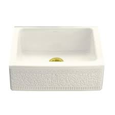 Kohler Interlace Design On Alcott Undermount Fireclay 25 In 5 Hole Single Bowl Kitchen Sink In Biscuit K 14572 Fc 96 The Home Depot