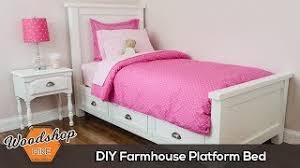 Learn how to make a platform bed out of plastic crates with added storage by watching this youtube video tutorial. Diy Farmhouse Platform Bed With Storage Woodshop Mike