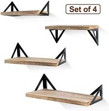 Amazon Com Klvied Floating Shelves Wall Mounted Set Of 4 Rustic Wood Wall Shelves Storage Shelves For Bed Wood Wall Shelf Rustic Wood Walls Wall Shelf Decor