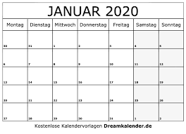 Laden sie die kalender mit feiertagen 2021 zum ausdrucken. Kalender Januar 2020