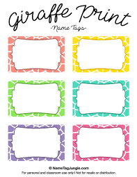 Printable Giraffe Print Name Tags Name Tag Templates Printable Label Templates Free Label Templates