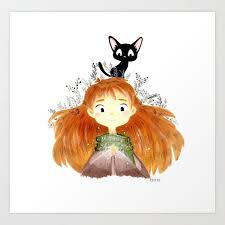Ginger Girl And A Black Cat Cuteart Blackcats Book Illustration Art Cute Drawings Black Cat Illustration
