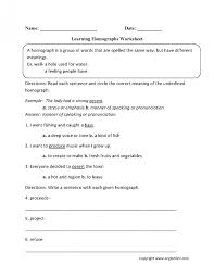 Grade 5 vocabulary worksheets on choosing the correct definition for the homograph word in a sentence. Homographs Worksheets 99worksheets