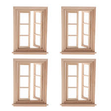 4pcs miniature windows wooden unpainted dollhouse diy