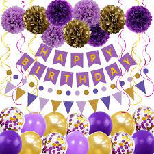 We did not find results for: Buy Purple Gold Birthday Decorations Party Supplies Include Happy Birthday Banner 14pcs Balloons 9pcs Pom Poms Flower 6pcs Hanging Swirls 1pcs Circle Dots Banner 1pcs Triangle Pennant Great For Women Girls Online