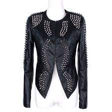 Women Pu Leather Punk Rivet Studded Motorcycle Spiked Leather Jacket Plus Size S L Black Spiked Leather Jacket Black Faux Leather Jacket Washed Leather Jacket