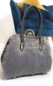 Jessy Faux Fur Handbag In Grey Ikrush