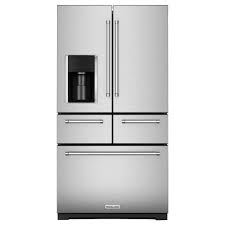 Kitchenaid 25 8 Cu Ft French Door Refrigerator In Stainless Steel With Platinum Interior Krmf706ess The Home Depot Kitchenaid Refrigerator French Door Refrigerator Stainless Steel Refrigerator