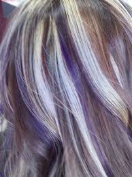 Purple Lowlights And Blonde Highlights Purple Highlights Blonde Hair Hair Color Purple Underlights Hair