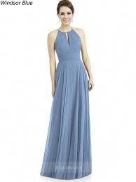 Cheap Right Gowns 2018 Classically Gorgeous Long Chiffon Halter Windsor Blue Sleeve Halter Bridesmaid Dress Bridesmaid Dresses Wedding Bridesmaids Dresses Blue