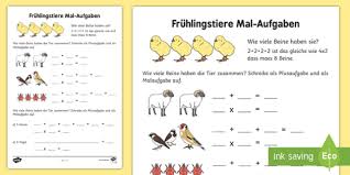 Die schüler lernen das verdoppeln von 10er zahlen durch addieren als vorstufe zum multiplizieren. Fruhlingstiere Mal Aufgaben Arbeitsblatt Erstes Rechnen