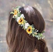 The Summer Crown A Sunflower Crown Composed Of Greenery Baby S Breath Small Succulent Accents And Bridal Flower Crown Flower Crown Wedding Flower Crown