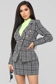 Black And White Plaid Skirt And Jacket Set Ready For My Raise Skirt Set Black White Fashion Nova Outfits Skirt Set Fashion