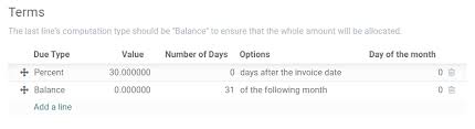 Check spelling or type a new query. Payment Terms And Installment Plans Odoo 14 0 Documentation