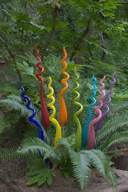 I Would Love The Turquoise Cobalt Blue Transparent Lavendar And Pink 64 00 Each Glass Garden Art Glass Garden Garden Art