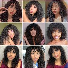 Human hair blend layered wavy with bangs blonde mix full wig heat ok hair piece. Buy Human Hair Wigs With Bangs Deep Wave Wet And Wavy Wigs With Bangs Human Hair None Lace Front Wig Human Hair Bangs 150 Density 100 Unprocessed Human Hair Wig With Bangs