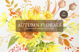Watercolor Clipart Autumn Florals Fall Flowers Sunflower Rose Daisy And Berry Floral Arrangements For Instant Download Clip Art Watercolor Sunflower Art Prints For Sale