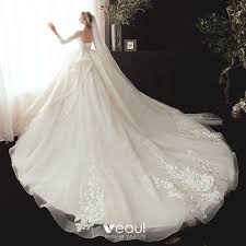We have the latest 2020 bridal gowns with inexpensive price. Best Champagne Wedding Dresses 2020 Ball Gown V Neck 3 4 Sleeve Backless Appliques Lace Beading Pearl Chapel Train Ruffle