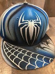 Airbrushed Blue Spiderman Snapback Hat Hand Painted Adjustable Etsy In 2020 Snapback Hats Hats Mad Hatter Hats