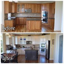 Before After Of Kitchen Update Painted Cabinets Darker Hardwood Just Need Lights Over Island Colors Be White Kitchen Paint Hickory Cabinets Brown Cabinets