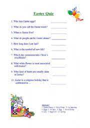 Whether you have a science buff or a harry potter fanatic, look no further than this list of trivia questions and answers for kids of all ages that will be fun for little minds to ponder. Easter Quiz Esl Worksheet By Kb75315