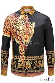 Mens Classic Leopard 3d Print Turndown Collar Long Sleeve Button Up Black And Brown Shirt In 2020 Men Fashion Casual Shirts Long Sleeve Shirt Men Printed Dress Shirts