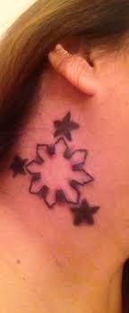 For many the star has been a symbol of honor, hope, intuition, desire, and guidance, and much more. Mine Neck 3 Stars And The Sun Behind Ear Tattoo Ear Tattoo Tattoos