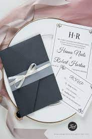 Ewi Dark Grey Shimmer Pocket Fold With Classic Invitation And Vellum Belly Band And Ri Belly Band Wedding Invitations Classic Invitation Belly Band Invitation