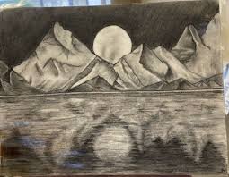Worldwide shipping available at society6.com. Landscape Pencil Drawing Mountain With Full Moon Reflecting Over Water Mirror Pencil Drawings Landscape Pencil Drawings Drawings