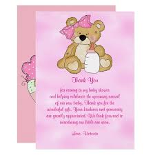 Examples i'm so sorry to miss your baby shower, but i'm with you in spirit…and in happy anticipation! i wish i could be there celebrating with you today. Baby Shower Thank You Teddy Bear Invitation Zazzle Com Teddy Bear Girl Bear Invitations Teddy Bear