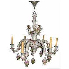 Vintage heavy brass porcelain pink roses basket 3 light chandelier lamp spain. Meissen Porcelain Chandelier For Sale At 1stdibs