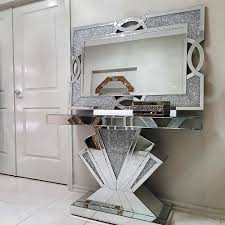 Meditation console table in soft gold and solid grey pine. T Shaped Console Table And Mirror Mirrored Console Set Rbm Classic Home