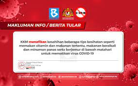 Penyebaran maklumat palsu adalah satu jenayah di bawah seksyen 233, akta komunikasi dan multimedia 1998. Bernama Covid 19 Senarai Berita Palsu Tular Setakat 9 Pagi Ini Kkmm